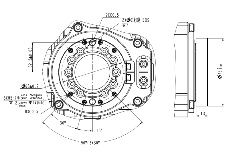 DIMENSION CHART OF ROBOT END-MOUNTED VBR6-1400H